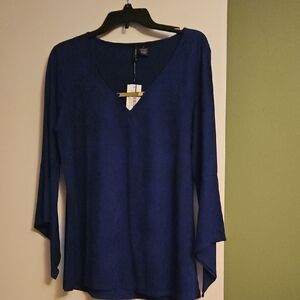 New Directions Navy Long Sleeve V-Neck Top